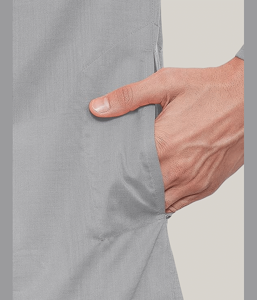 Balaji's Cotton Blend Plain Regular Kurta For Men ( Medium Grey ) view 2