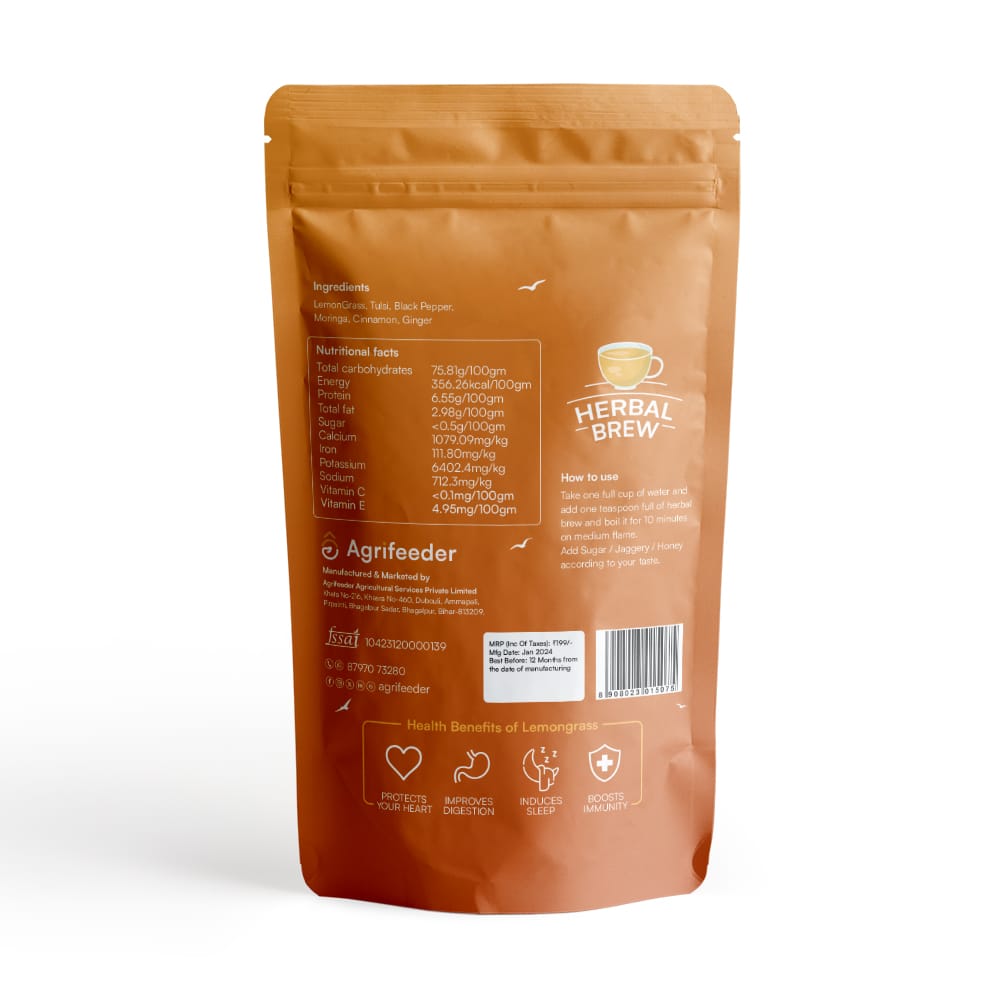 Agrifeeder Lemongrass Herbal Brew - Ginger Flavour 50gm Pouch view 2
