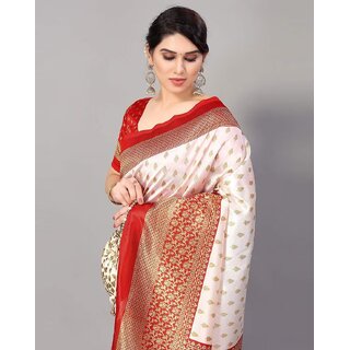 White And Red Colour Art Silk Printed Saree view 2