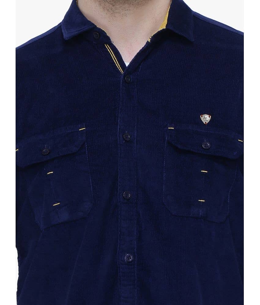 Kuons Avenue - Navy Blue Corduroy Slim Fit Men's Casual Shirt ( Pack of 1 ) view 2