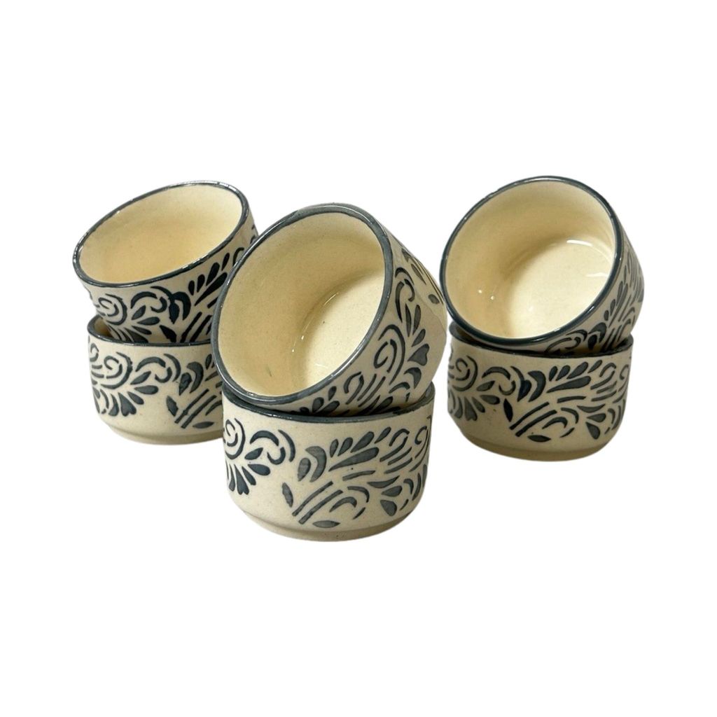 Ceramic Dining Matte Grey Floral Ceramic 50ml Dip Bowls Set of 6 || Ketchup Bowls view 2
