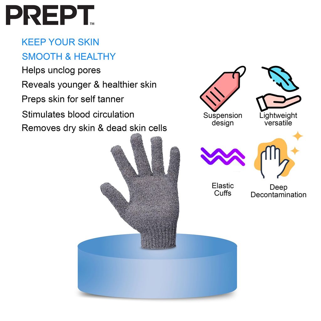 PREPT Microfiber Exfoliating Loofah Body Hand Gloves for Bathing | Shower Gloves | Dry Skin | Dead Skin Cell Remover | Body Scrub | Skin Exfoliator for Body | Shower Gloves for Men (2 Pairs) view 2