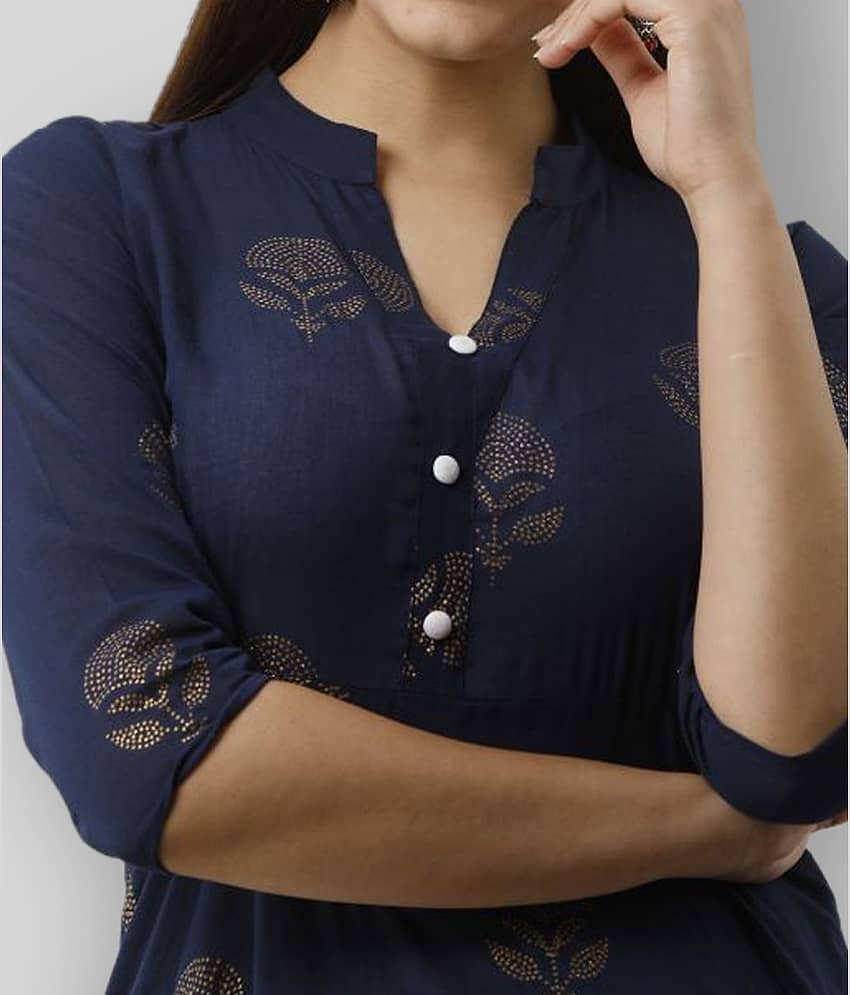 Radiksa - Blue Cotton Women's Flared Kurti ( Pack of 1 ) view 2