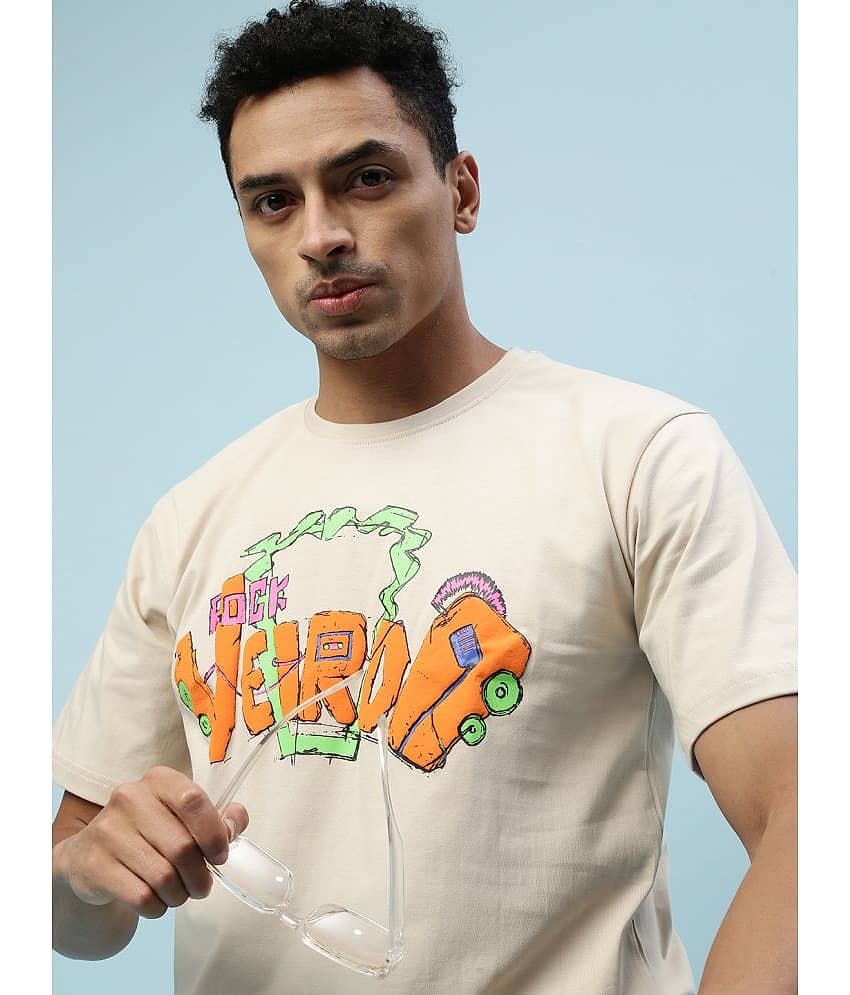 Veirdo Pack of 1 Cotton Regular Fit Men's T-Shirt ( Beige ) view 2