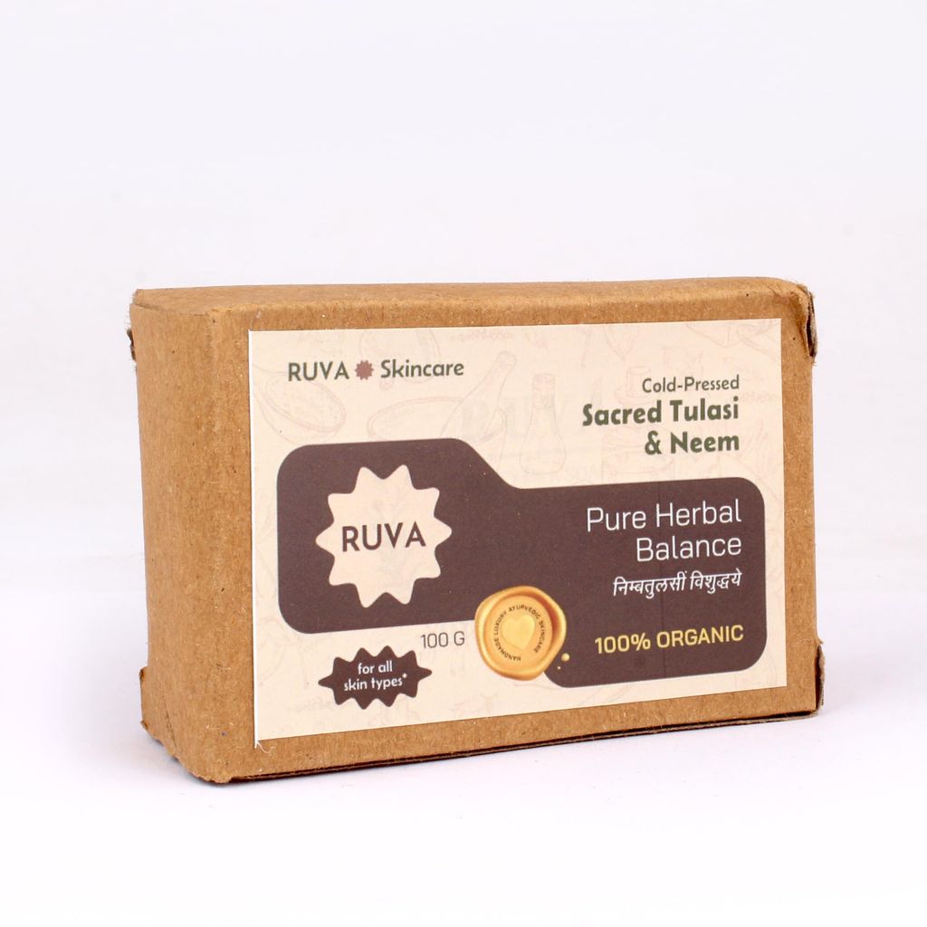 RUVA Handmade Sacred Tulasi & Neem Cold-Pressed Ayurvedic Soap Bar with Pure Neem Extract | Daily Ritual, Balanced Skin | Velvety Lather, Face Safe | Ritual Skincare for All Skin Types view 2