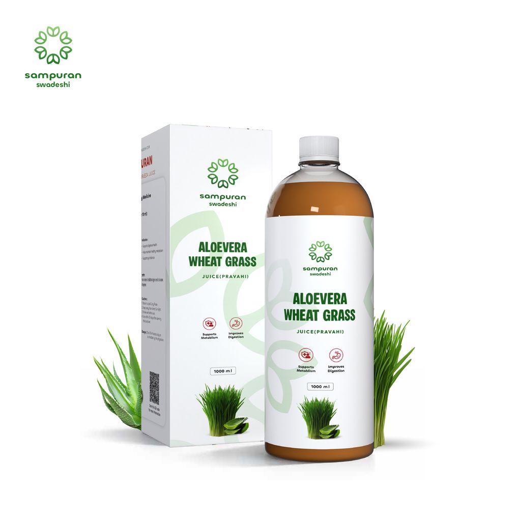 Sampuran Swadeshi Aloe Vera Wheatgrass : Digestive, Immune, & Skin Health, 1L
