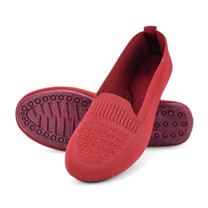 OWNPASKO Women’s Lightweight Knitted Comfort Bellies for Daily Wear – Maroon | Soft Cushion, Flexible Sole, Slip-On Casual Footwear bellies. view 2