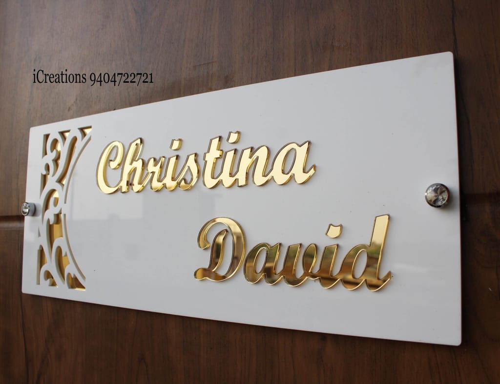 iCreations Customized Nameplate for House with Golden 3D Elevated Letters (6x15 Inch) view 2