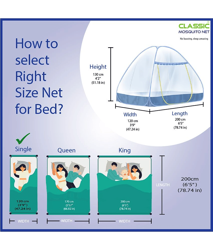 Classic Mosquito Net, Machardani - Blue Polycotton Foldable Mosquito Net, Machardani ( Pack of 1 ) view 2