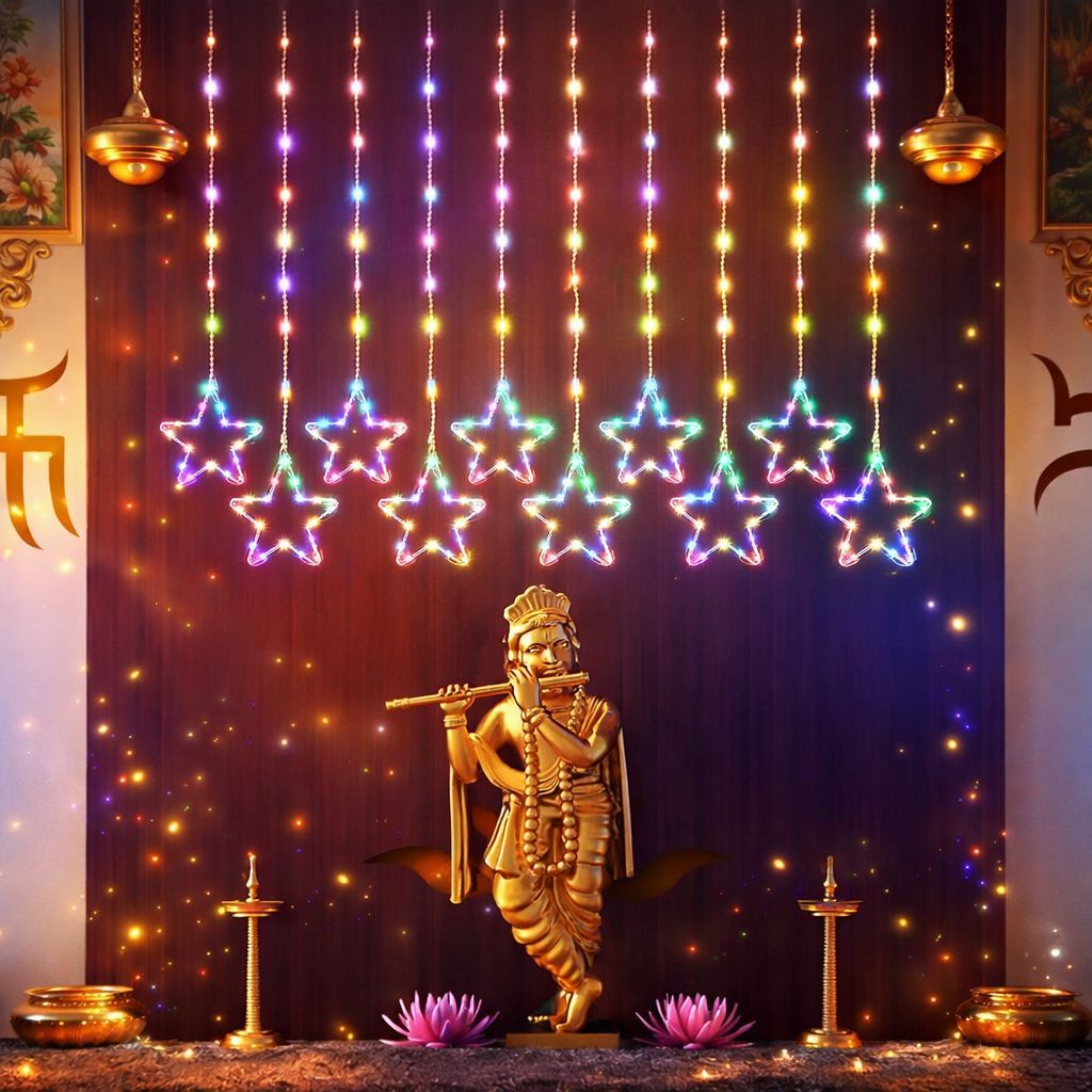 SPARKWORLD 10 Star Curtain Light 8 Flashing Modes Star Lights for Home Decoration | LED Light for Diwali Decoration,Mandir,Pooja Room Decor| High Brightness Next-Gen SMD Fairy Lights (Multicolor) | Colour: Star Light (Multcolor) view 2