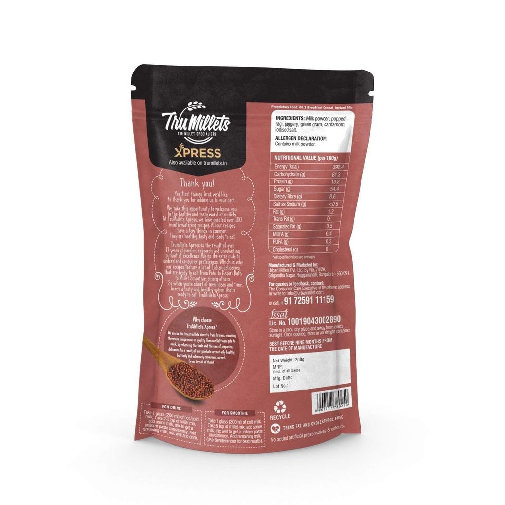 Trumillets 200gm Instant Healthy Millet Drink Mix for Popped Ragi Milk | Nutrition for Adults (both Men and Women) Health,Strength and energy | No Preservatives | Gluten Free view 2