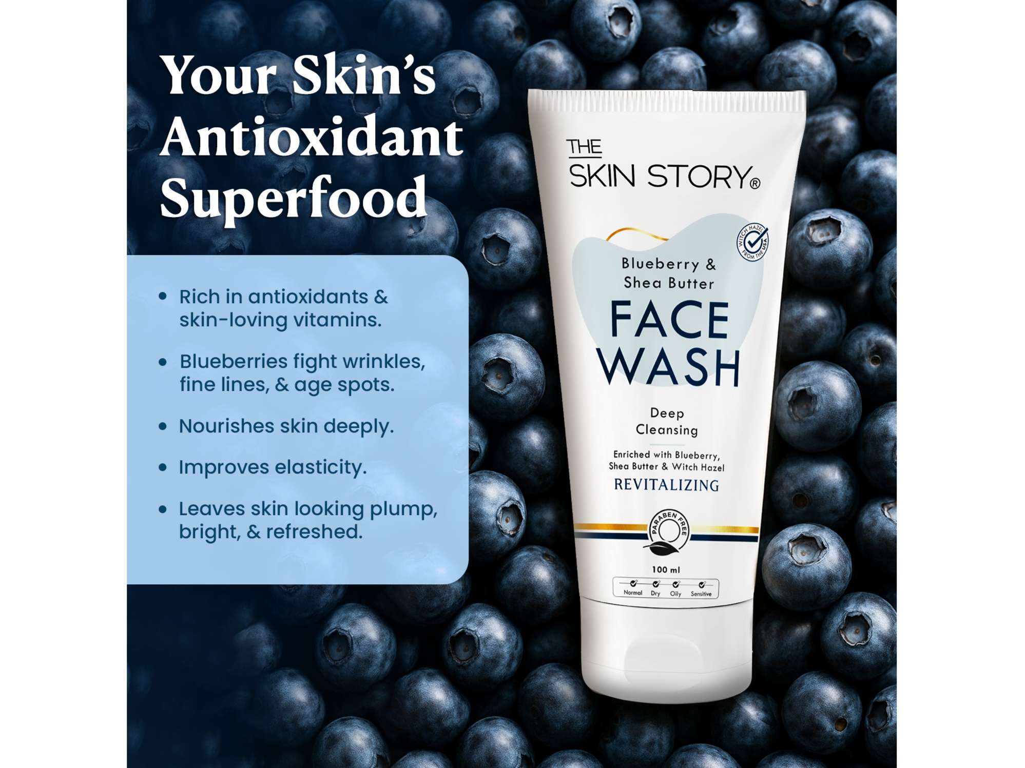Blueberry, Shea Butter Face Wash, Moisturising & Anti Inflammatory, All Skin Types (100 ML) view 2