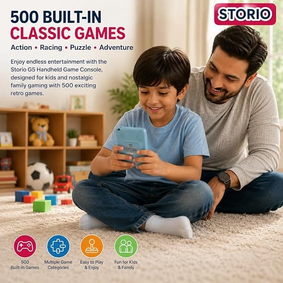Storio G5 Handheld Game Console for Kids | Retro Gaming Device with 3.0 Inch HD Screen | 500 Built-in Classic Games | Multicolour view 2