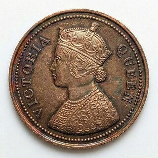 Big Half Anna 1875 Victoria, British India old Copper Coin Silver Heritage view 2