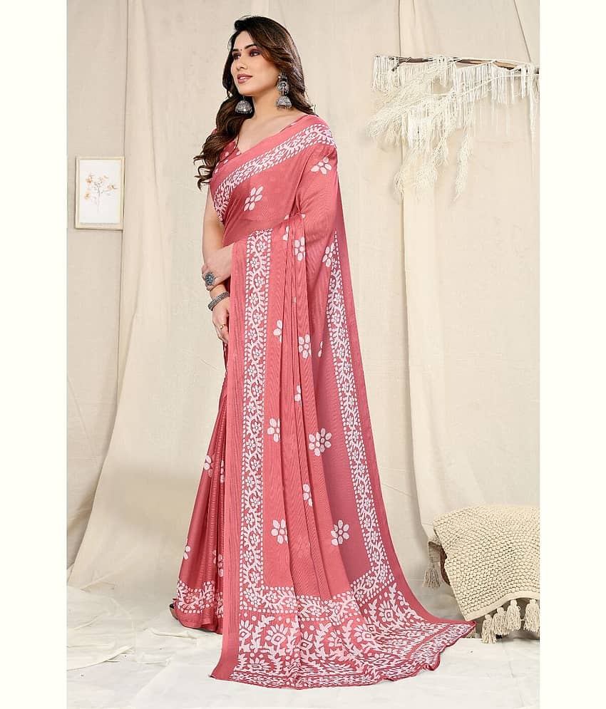 BLEESBURY Chiffon Printed Saree With Unstitched Blouse Piece ( Wine ) view 2