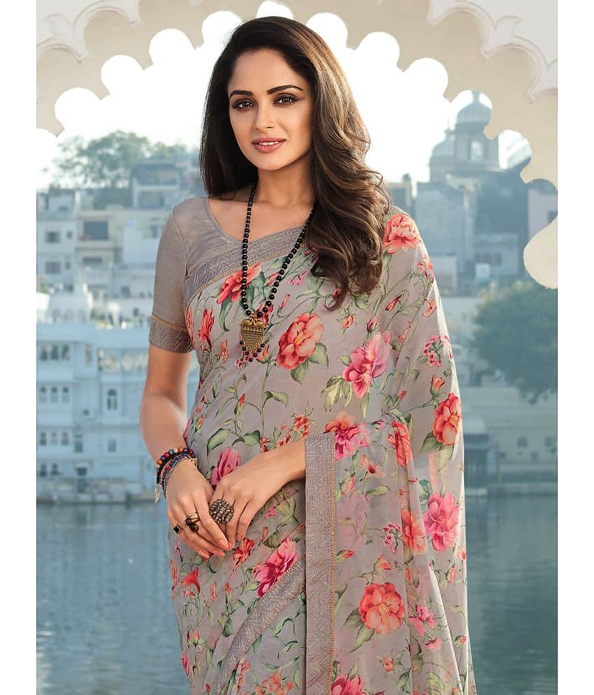 BLEESBURY Georgette Printed Saree With Unstitched Blouse Piece ( Pink ) view 2