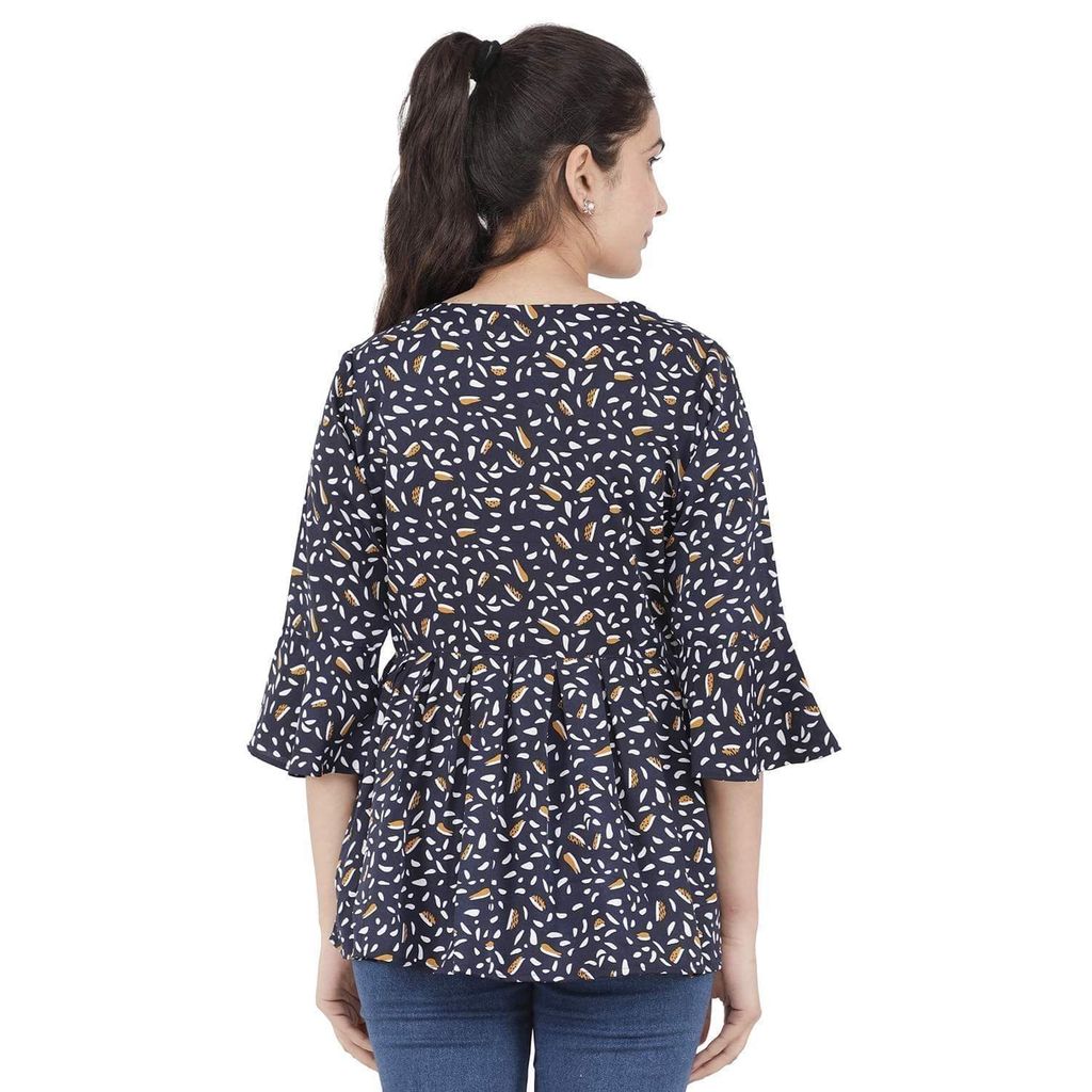 KULFI Stylish Women's Navy Blue Printed Polyester Top view 2