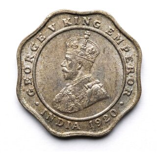 4 Anna 1920 King George V, British India old Coin Silver Plated Ancient Edition view 2