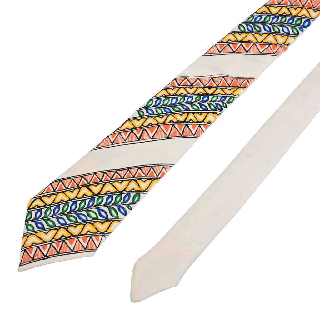 Pure Cotton Handmade madhubani Tie Multi Colour Elegance for Formal and Business Wear, Handcrafted, Handpainted SH (Size standard) view 2