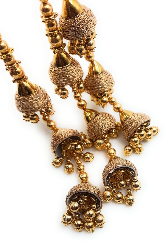 Jhumka Style Thread Punjabi Paranda/Patiala Shahi parandi Hangings Black Colour & Design (Golden Color) 1 piece view 2