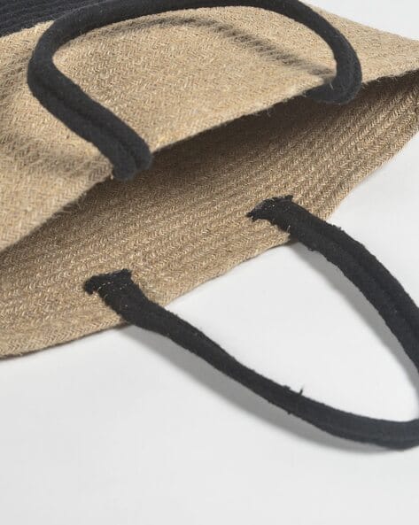 Black Beige Jute Tote Bag view 2