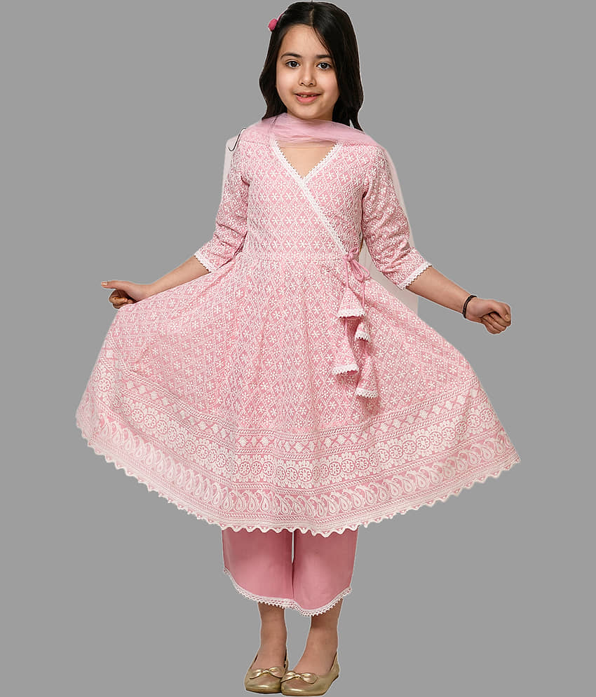HLGARMENTS Girls Cotton Anarkali Suit Set ( Pack of 1 , Pink )