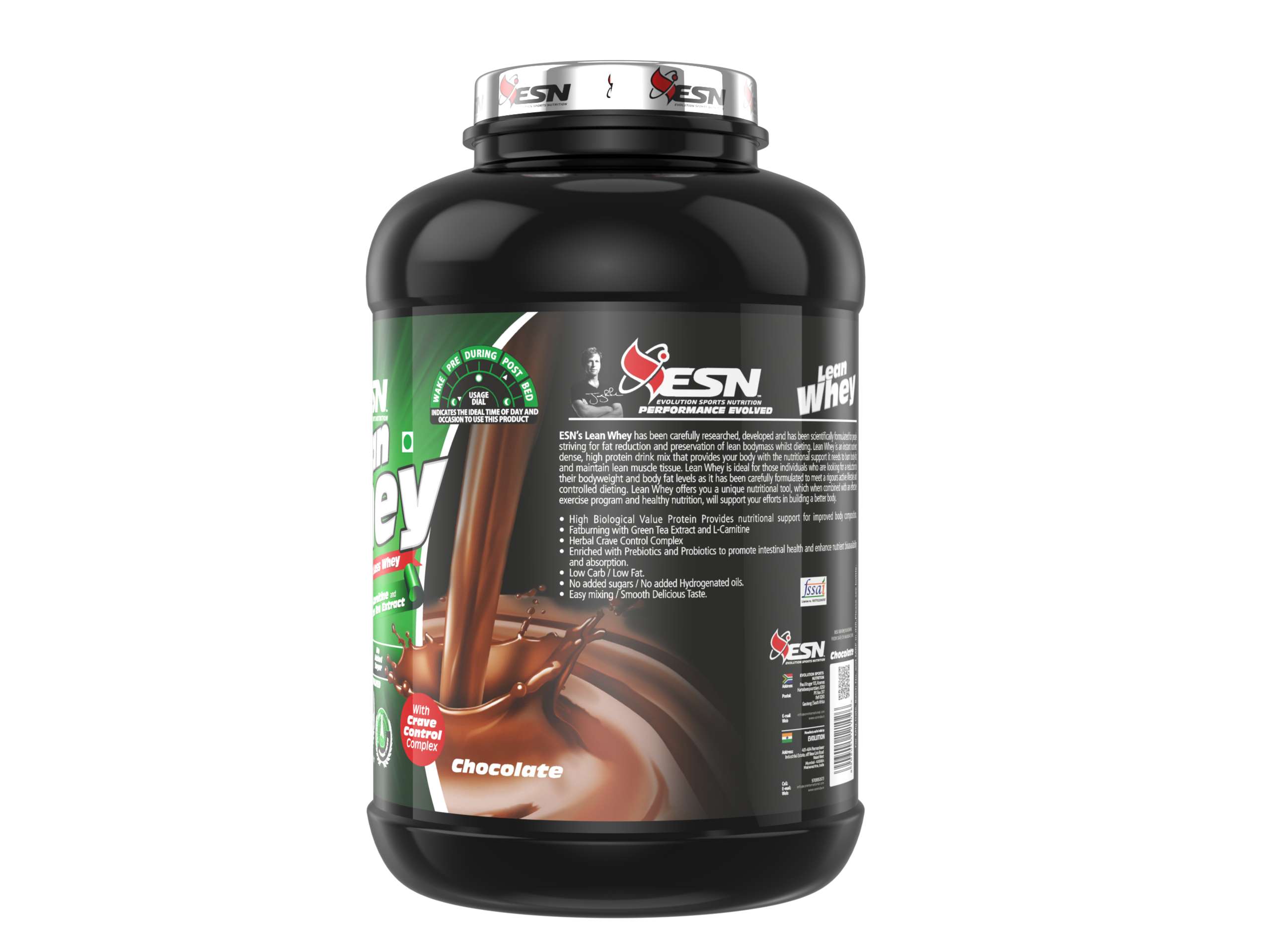 ESN Lean Whey Protein, 2kg (4.4lbs), Chocolate, 23g Protein, 200mg Green Tea Leaf Extract, 1000 mg L-carnitine, Increase Strength & Performance, Muscle recovery view 2