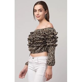 Crockoset Casual Regular Sleeves Printed Women Brown Top view 2