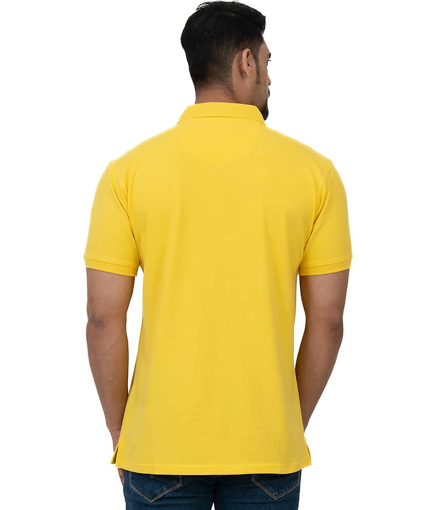 Cotstyle Pack of 1 Cotton Blend Regular Fit Solid Half Sleeves Men's Polo T Shirt ( Yellow ) view 2
