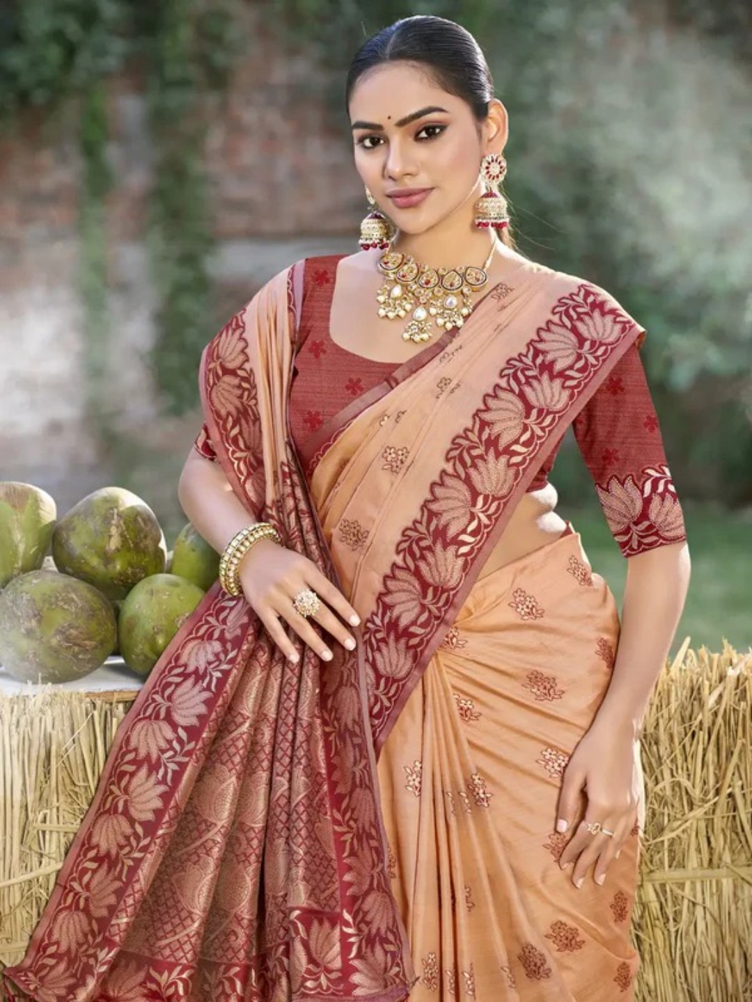 Peach Silk Saree view 2
