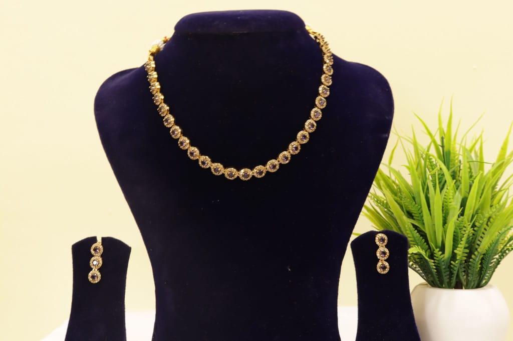 Stunning American Diamond Necklace Set with Earrings for Women view 2