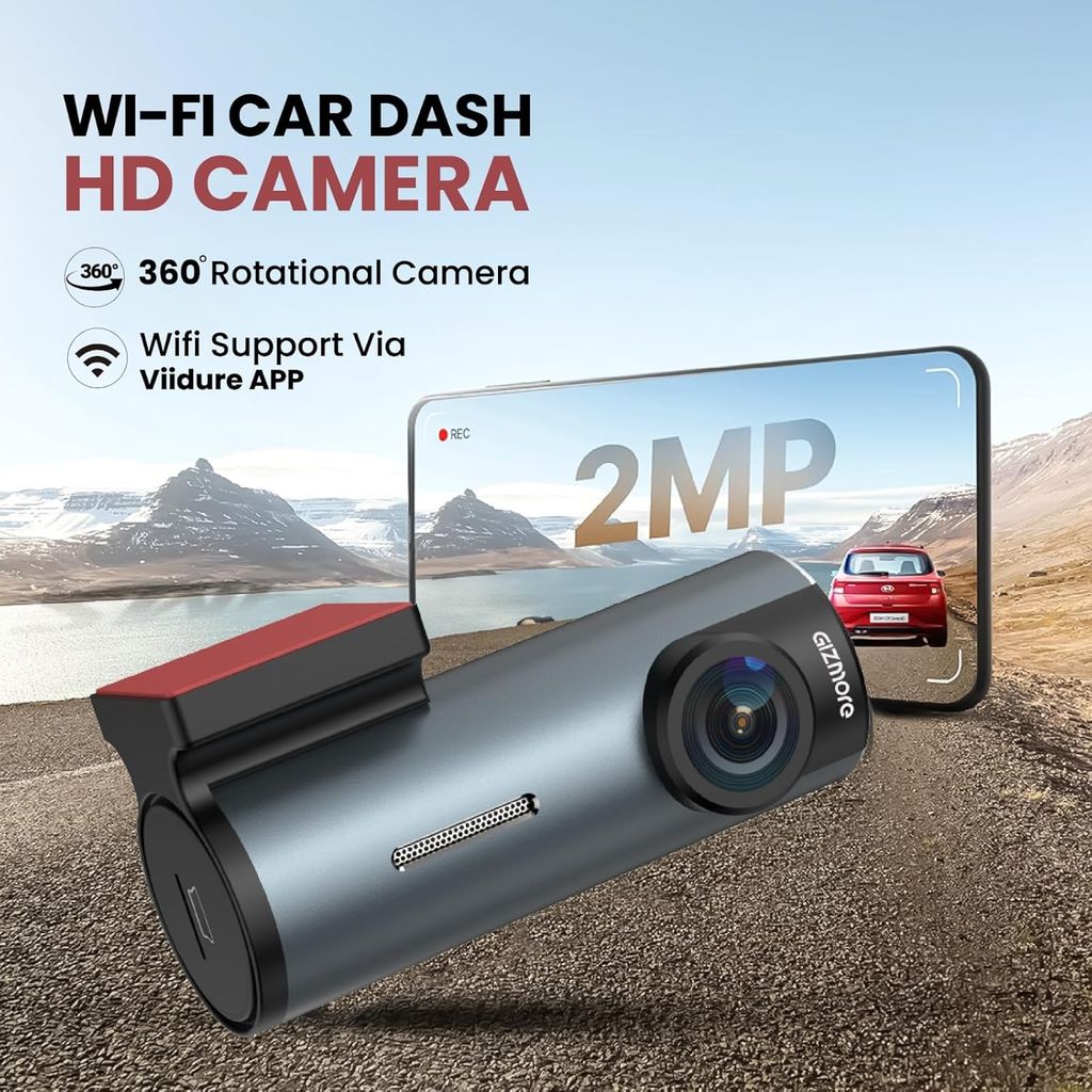 Gizmore Auto Sight Wi-Fi Dash Camera – 1080p Full HD Car Camera with 360° Rotatable Design view 2