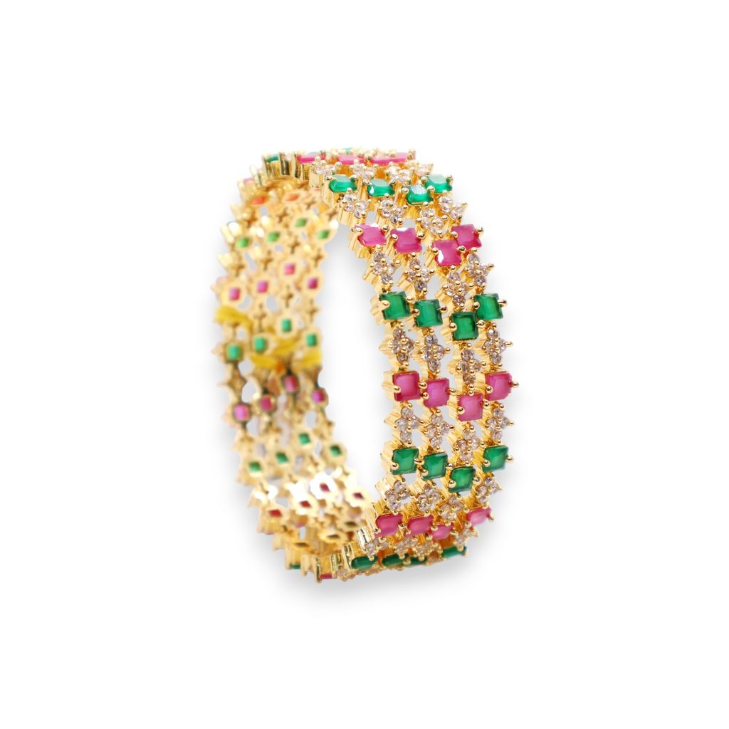 Elegant Gold-Plated Ruby & Emerald Stone Bangle view 2