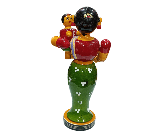 Traditional Wooden Mother Carrying Baby Doll Toy view 2
