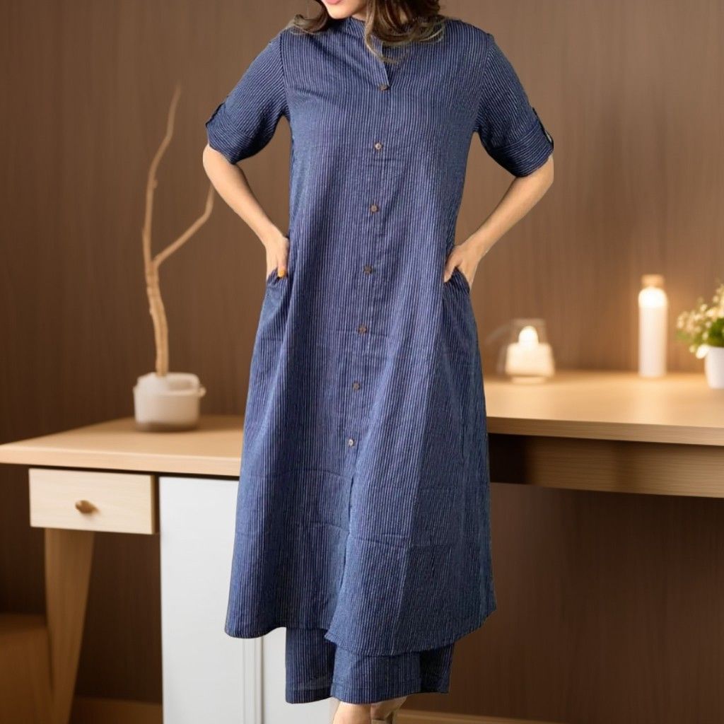 PREMIUM COTTON BLUE KATHA COORD SET. view 2