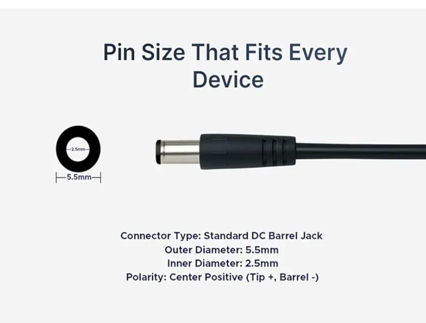 18W DC Adapter (12v 1.5A) 5.5mm x 2.5mm (DC Barrel Jack) view 2