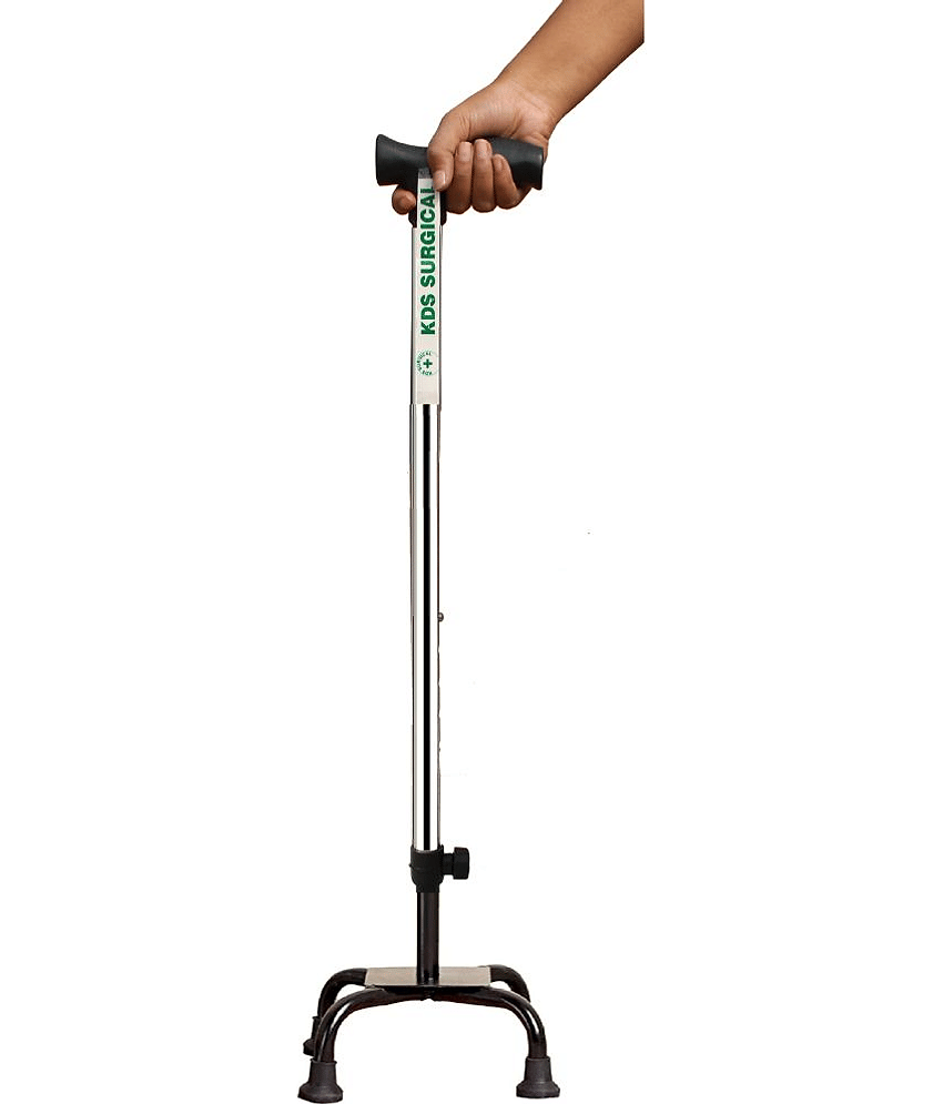 KDS SURGICAL 4 Leg Black Crome Height Adjustable Walking Sticks view 2