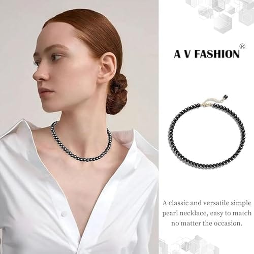 A V FASHION - Pearl Necklace For Girl and Women Black PearLNecklaces for Women, 8MM Beaded Choker Necklace 1 Layer Beaded Mala Fashion Jewellery view 2