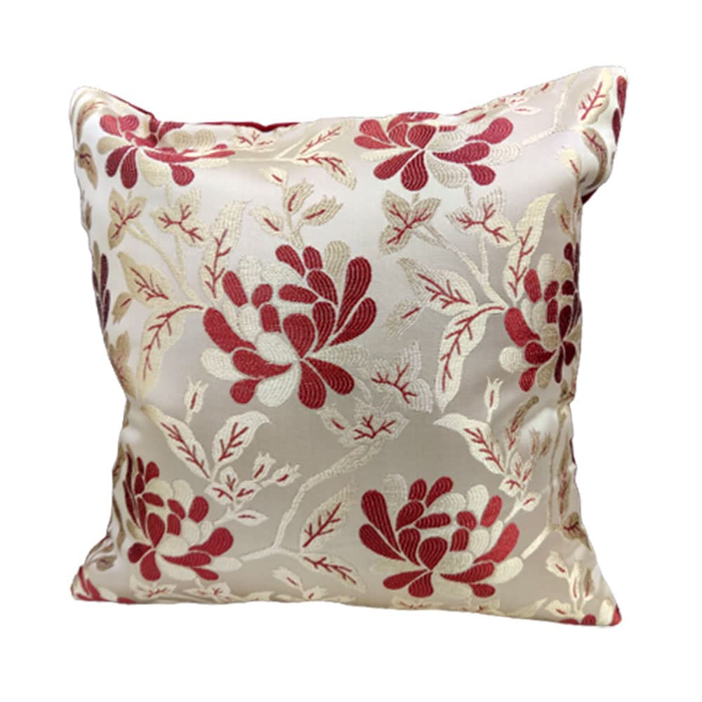 Maroon Red White Damask Floral Woven Square 5 Cushion Covers and 1 Table Runner Combo Luxury Modern Pillow Cover for Sofa Living Room Bedroom |24X24 Inch Cushion Cover I12 X 59 Inch Table Runner view 2