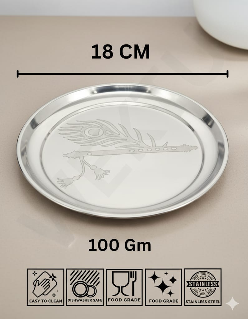 Silver Plates with Peacock Feather & Flute Design - Set of 6 view 2