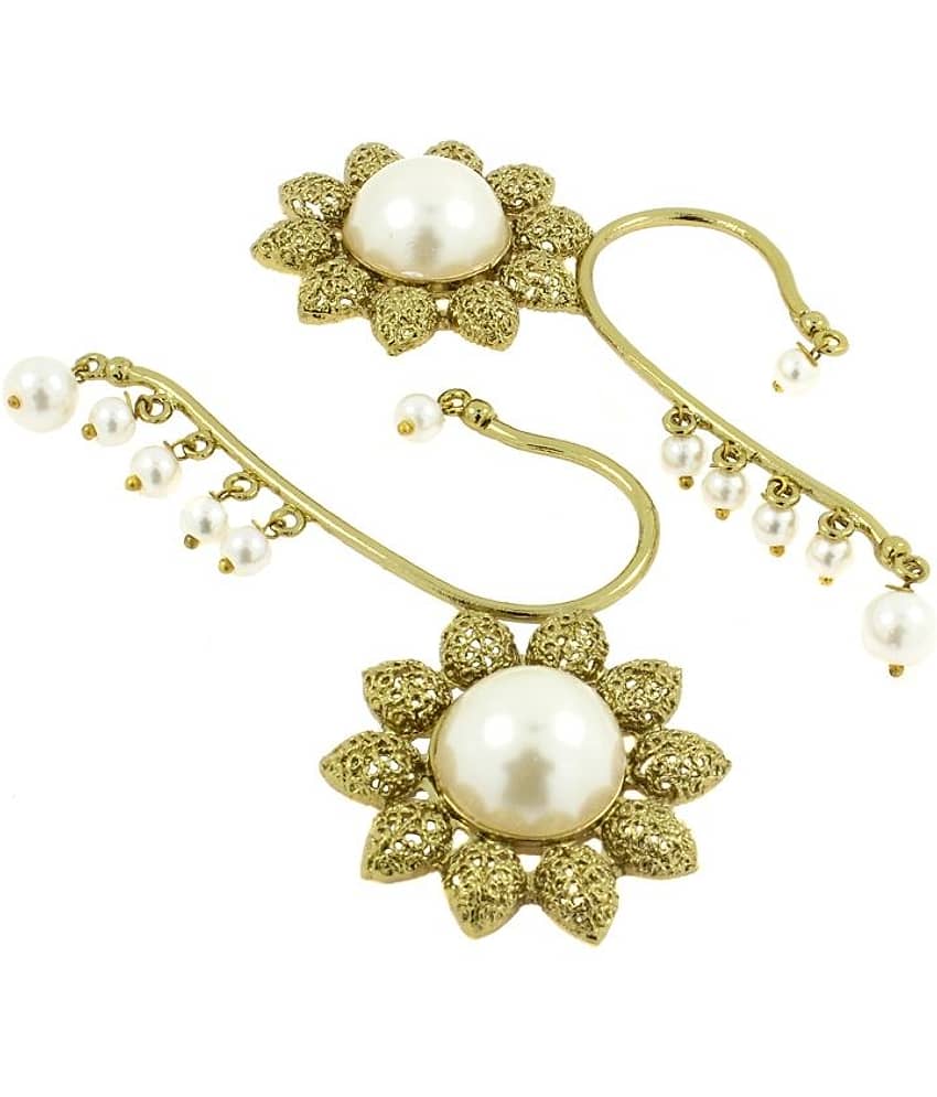 The Jewelbox Sun Flower Filigree Pearl Antique Gold Plated Ear Cuff Pair Earring for Women view 2