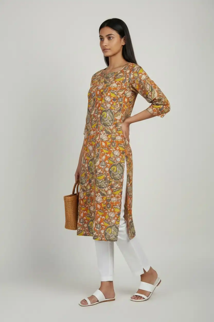 Block Print Cotton Kurti Rust Terracotta Orange view 2