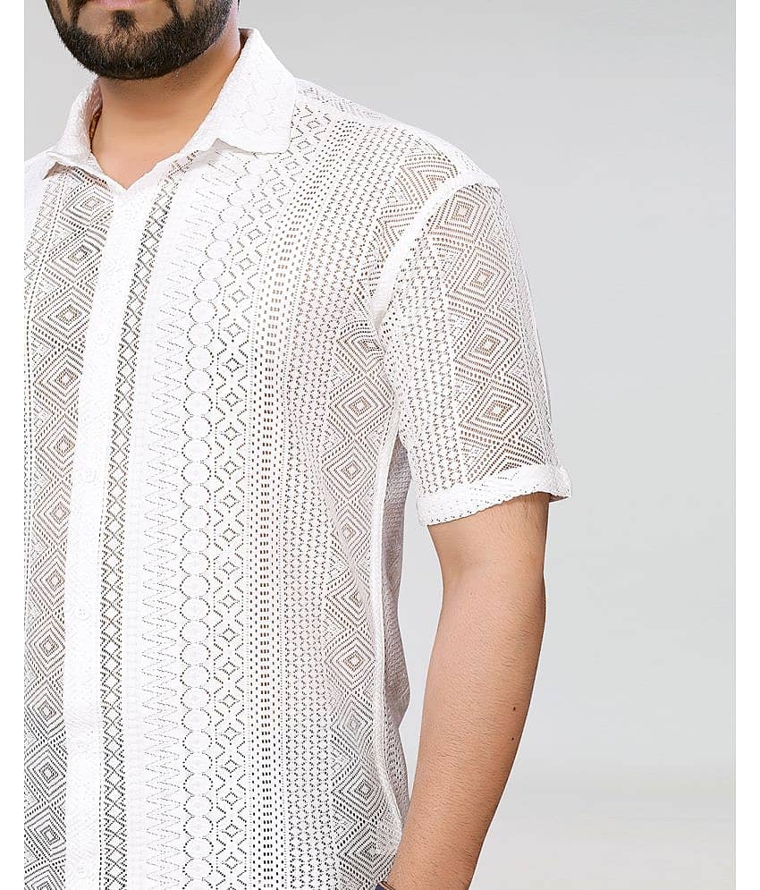 HARPITA Cotton Blend Regular Fit Self Design Half Sleeves Men's Casual Shirt - White ( Pack of 1 ) view 2
