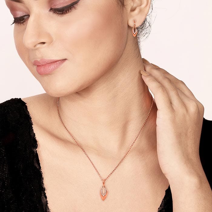 Rose Gold Sparkle Amulet Pendant Set with Chain view 2