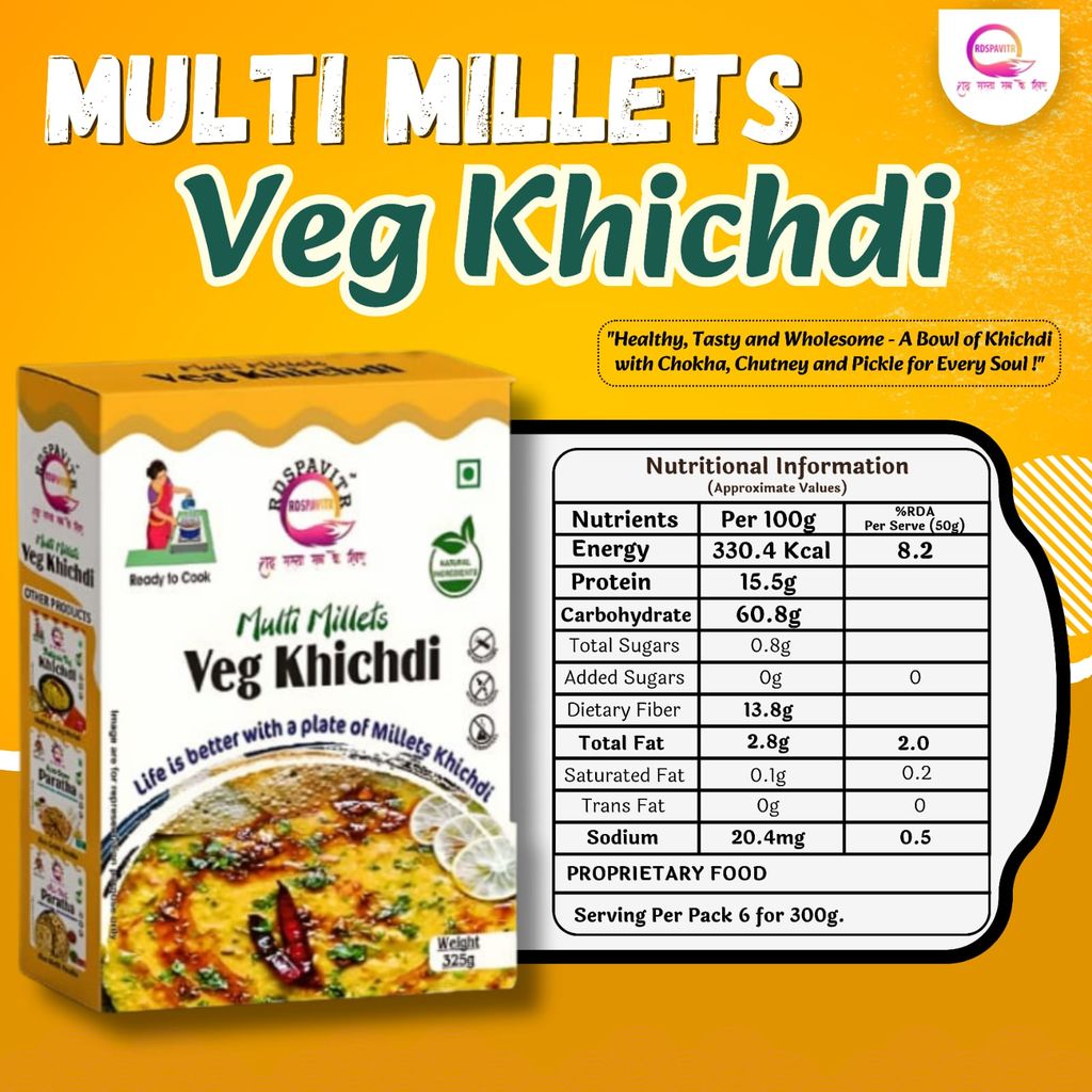 Multi Millets Veg Khichdi | Premix Khichdi 300 Gm, Peanut Chutney 50g and Mix Pickle 50g | Made With Natural Ingredients | Rich in Protein & High Fiber view 2