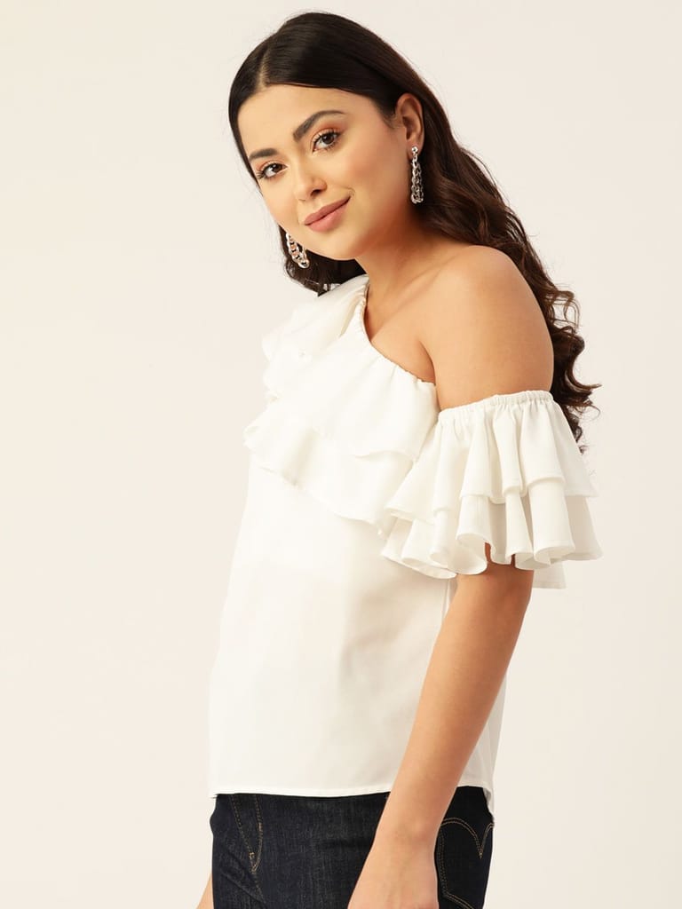 One Shoulder Ruffles Georgette Top view 2