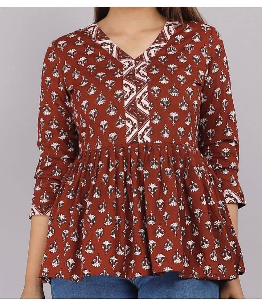 EXPORTHOUSE Women's Cotton A-Line Top ( Maroon ) view 2