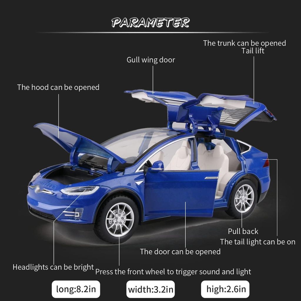 KTRS ENTERPRISE 1:24 Diecast Model Car for Tesla Model X s Complete with Lights and Simulation of Sound. This Decorative Alloy Mini Vehicle is a Unique Gift for Your Loves or Young view 2
