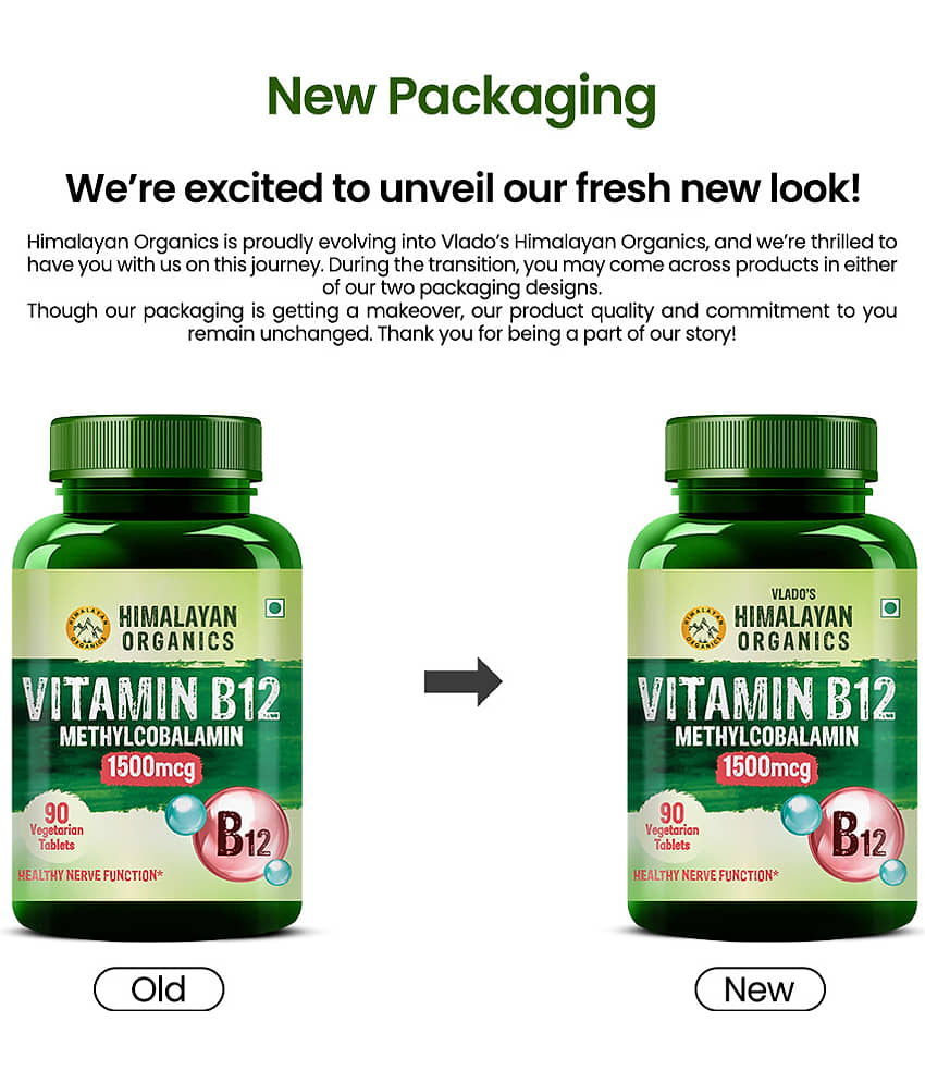 Vlado's Himalayan Organics Methyl cobalamin Vitamin B12 1500mcg Supplement 90 No.s view 2