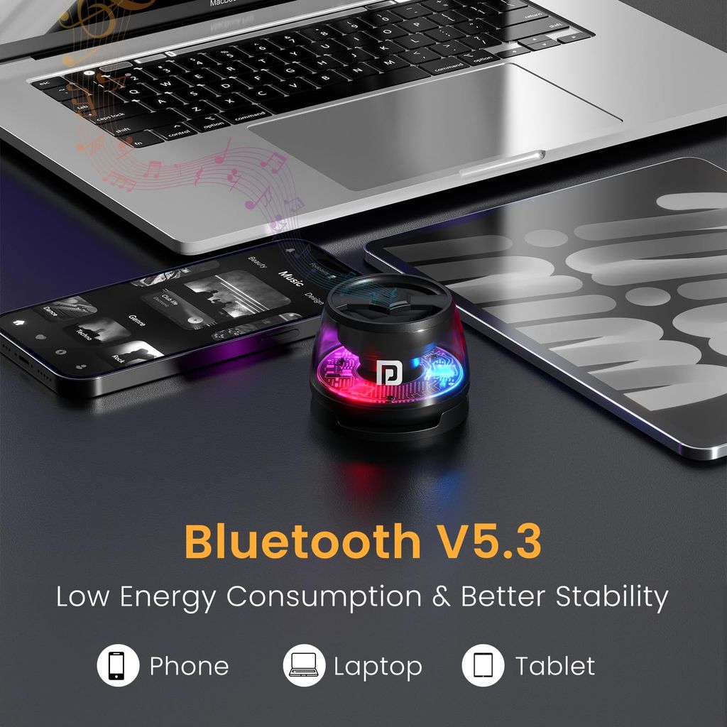 Portronics Nadya 6W Magnetic Bluetooth Speaker with MagSafe Mobile Stand, HD Sound, Upto 4 Hours Playtime, 40mm Driver, RGB LED Lights, Bluetooth 5.3V, Transparent Speaker, Type C Charging(Black) view 2